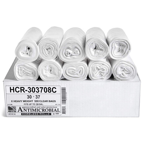 Aluf Plastics High Density Trash Bags, 30 Gallon, 500 Count, 8 Micron (eq), 30" x 37", Clear, for Bathroom, Office, Industrial, Commercial, Janitorial, Municipal, Recycling