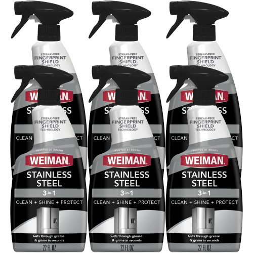 Weiman Stainless Steel Cleaner & Polish, 6 Pack, Anti Fingerprint Spray, Water Spots & Grease, No Streaks or Residue, Safe for Metal Polish, Chrome, Appliances, Fridge, Sinks & Grills