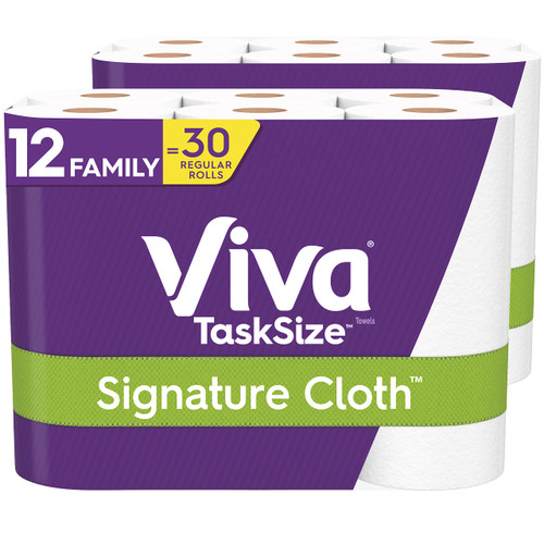 Viva Signature Cloth Paper Towels, Task Size - 12 Family Rolls (2 Packs of 6 Rolls) = 30 Regular Rolls (143 Sheets Per Roll)