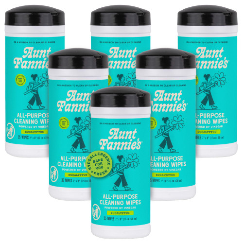 Aunt Fannie's Natural Cleaning Vinegar Wipes, Multipurpose Surface Cleaner, Eucalyptus Scent, 35 Count (Pack of 6)