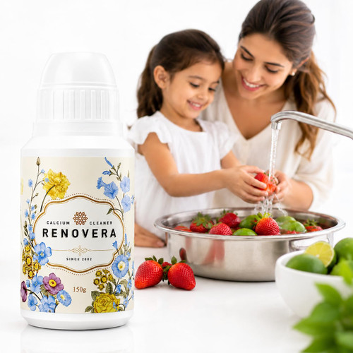 Renovera Fruit & Vegetable Wash | 1 Bottle Lasts 1 Year, Gentle Enough for Baby Food, Single Ingredient, Removes Residues, Calcium Helps Keep Produce Fresh 20x Longer
