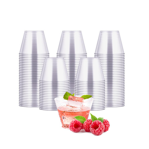 JOLLY CHEF 5 oz 100 Pack Small Clear Disposable Cups, Disposable Plastic Shot Glasses for Parties, Plastic Cocktail Glasses Wedding Tumblers, Perfect for Halloween Thanksgiving Christmas