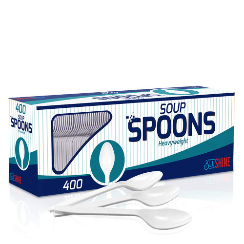 BluShine Heavy Duty Plastic Soup Spoons, Disposable Bulk Utensils