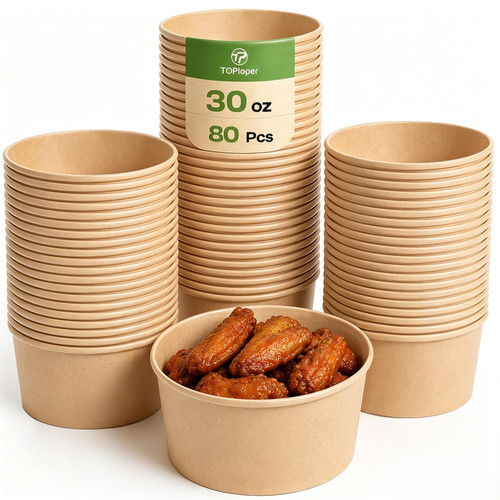 TOPtoper 80 Pcs 30 Oz【WITHOUT LIDS】 Large Paper Bowls Disposable Soup Bowls Bulk Plastic Free Party Supplies for Hot/Cold Food, Soup (30 OZ)