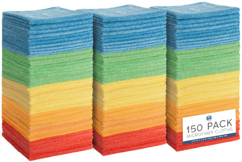 S&T INC. 150 Pack Microfiber Cleaning Cloth, Bulk Towels for Home, Reusable Microfiber Towels for Cars, Cleaning Rags, Assorted, 11.5 Inches x 11.5 Inches, 150 Count