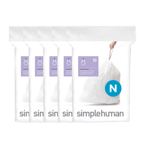 simplehuman Code N 100 Count Custom Fit Liners, Drawstring Kitchen Trash Bags, One-by-One Mess-Free Dispense, Extra Thick & Double Seamed, 50% PCR Plastic, 40-50 Liter / 10.6-13 Gallon, White