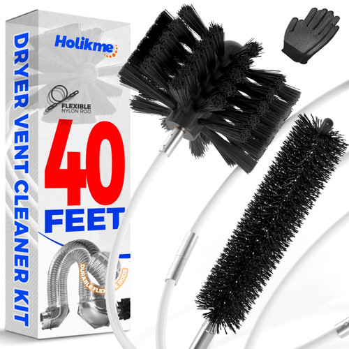 Holikme 40 Feet Dryer Vent Cleaner Kit, Flexible Lint Brush with Drill Attachment, Extends Up to 40 Feet for Easy Cleaning, Synthetic Brush Head, Use with or Without a Power Drill