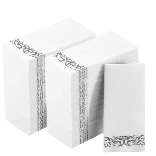 Vplus 400 Pack Paper Napkins Guest Towels Disposable Premium Quality 3-ply Dinner Napkins Disposable Soft, Absorbent, Perfect for Kitchen, Wedding, Parties, Dinners or Events(Silver)