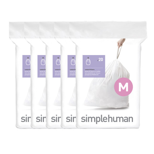 simplehuman Code M 100 Count Custom Fit Liners, Drawstring Kitchen Trash Bags, One-by-One Mess-Free Dispense, Extra Thick & Double Seamed, 50% PCR Plastic, 40-45 Liter / 11-12 Gallon, White