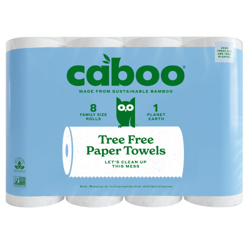 Caboo Tree Free Paper Towels, 8 Rolls, Earth Friendly Sustainable Kitchen Paper Towels with Strong 2 Ply