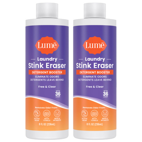 Lume Laundry Stink & Stain Eraser - Detergent Booster & Sink Soak - Eliminates Body Odor In Clothes - Odor Blasting Enzyme Blend - Make Your Detergent Work Better - Free & Clear - 8 fl oz (2 Pack)