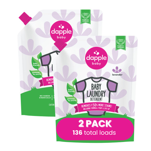 Dapple Baby Laundry Detergent, Powered by Plants, Concentrated, Hypoallergenic, Sweet Lavender, Eco-Friendly Pouch, Stain Remover, 34 Fl Oz (2 Pack)