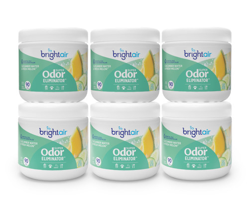 Bright Air 14 oz. Super Odor Eliminator, For Medium-Size Spaces, Cucumber Water & Fresh Melon Scent, Case of 6, Odor Eliminator & Air Freshener, Natural Essential Oils, Lasts Up to 90 Days Each