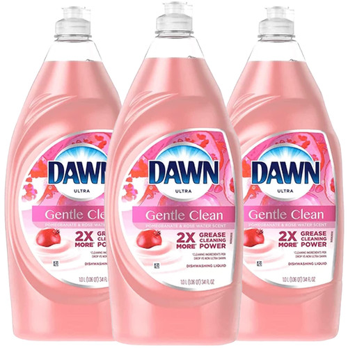 Dawn Ultra Gentle Clean Dishwashing Liquid Dish Soap, Pomegranate and Rose Water Scent, 34 Fl Oz (Pack of 3)