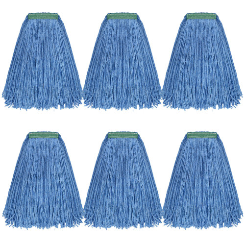 Matthew Cleaning 16oz 6Pack Cotton Floor Mop,Cotton Looped-Open String Heavy Duty String Mop Refills, Universal Headband Blend,Mop Head Replacement for Home, Industrial and Commercial Use(Blue)