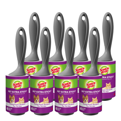 Scotch-Brite Pet Extra Sticky Lint Rollers 48 Sheets Per Roller (Pack of 8)