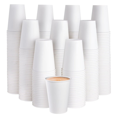 JOLLY PARTY 300 Pack 12 oz Disposable Paper Coffee Cup, Hot/Cold Beverage Drinking Cups for Water, Paper Coffee Cups, White Hot Coffee Cups