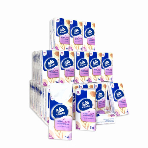 Vinda 3-Ply Ultra Care Pocket Tissues, Travel Size (80 Packs of 10 Tissues)