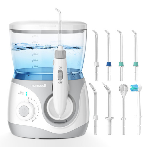 Advanced Water Flosser for Teeth, Electric Power Oral irrigator with 10 Pressure Settings, 8 Nozzles Includes Special Nasal tip 1000 ml Tank Ideal for Gums Braces Implants (White 1000ML)