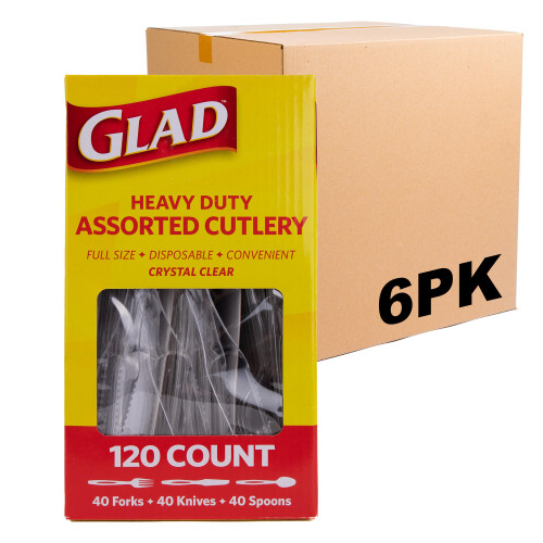 Glad Clear Disposable Cutlery Set with Heavy Duty Plastic Forks, Knives, and Spoons, Reusable Dishwasher Safe Plastic Utensils for Parties and Everyday Use, 120 Count - 6 Pack