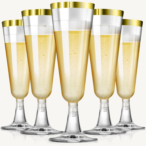 SUREHOME Champagne Flutes Plastic Champagne Glasses Disposable 100 Pack Gold Rim Mimosa Glasses Acrylic Wedding Toasting Cocktail Cups for Graduation Easter Birthday Party Supplies 2026 Decorations