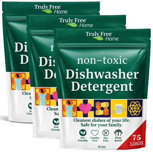 Truly Free Dishwasher Detergent Powder | Natural Dish Detergent, Dishwasher Soap | Plastic Free, Plant-Based, Clean, Heavy Duty Hard Water Stain & Grease Remover | Fragrance Free | 12.5 oz (Pack of 3)