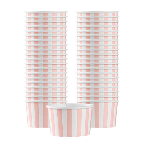 Coppetta 3-Ounce Dessert Cups, 200 Disposable Ice Cream Cups - Lids Sold Separately, Striped, Pink And White Paper FroYo Bowls, For Hot And Cold Foods, Perfect For Gelato Or Mousse - Restaurantware
