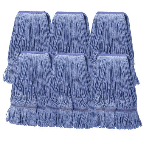 6 Pack Heavy Mop Replace Head，mop Head Replacement,Commercial mop Heads,Reusable Mop Head Refills-Replacement Mop Heads SuitableWet Industrial Blue Cotton Looped End String Head Refill (Blue)