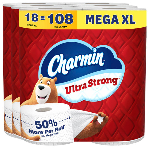 Charmin Ultra Strong Toilet Paper, 18 Mega XL = 108 Regular