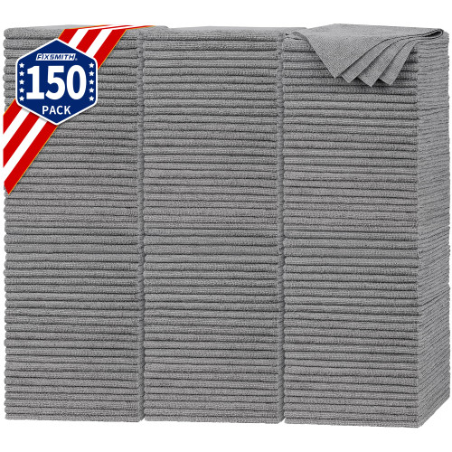 FIXSMITH Shop Towels, Pack of 150, Grey Microfiber Cleaning Cloth Bulk, Microfiber Towels for Cars, All-Purpose Absorbent Cleaning Rags, Dust Cloth for Automotive, Mechanic, Garage, 11.5 x 11.5 inch