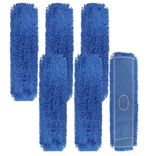 Commercial 36 Inch Dust Mop Head: Replacement Heavy-Duty Sweeper and Janitorial Industrial Dust Mop Head for Floor Cleaning, Office, School, Restaurant, Hospital (Blue - 6 Pack)