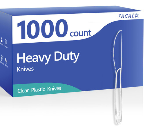 SACATR 1000 Count Heavy Duty Plastic Knives Disposable, BPA-Free Clear Plastic Knives Bulk – Extra Thick, Heat Resistant, for Catering, Parties, Events