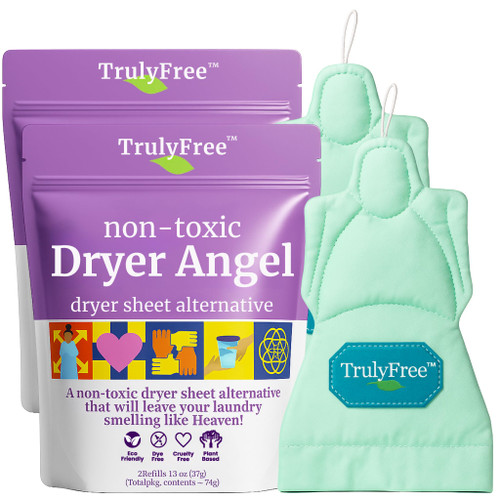 Truly Free Dryer Angel - Natural Dryer Sheet Alt, Non-Toxic Reusable Fabric Softener Booster Sheets, Safe for Babies and Sensitive Skin, Laundry Room Essentials - Germanium Scent - 2 Packs + 2 Refills