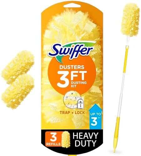Swiffer Duster Kit with 3 ft Extendable Handle, Heavy Duty Dusting Starter Kit with 3 Refills, for Ceiling Fans, Vents and Hard to Reach Places (Pack of 6)
