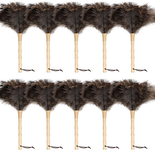 iHUFeather 16inch Ostrich Feather Duster Fluffy Natural Genuine Ostrich Feathers with Wooden Handle and Eco-Friendly Reusable Handheld Feather Duster for Cleaning Supplies(10PCS)