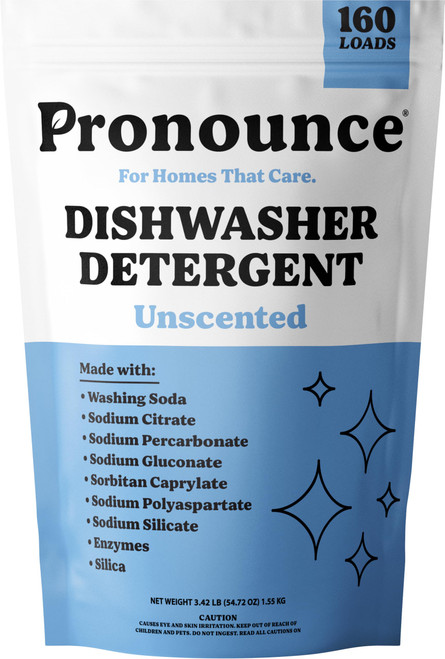 Pronounce Dishwasher Detergent Powder - Cleaner Ingredients, Fragrance Free - Ultra Concentrated, Cuts Grease and Grime, Dishwasher Pods Alternative. (160 Loads, Unscented).