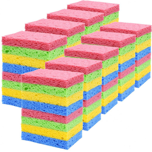 YoleShy 72 Pack Sponges Kitchen Natural Compressed Cellulose Sponges Bulk Non Scratch for Household Cookware Bathroom Cars Soft Super Absorbent Reusable