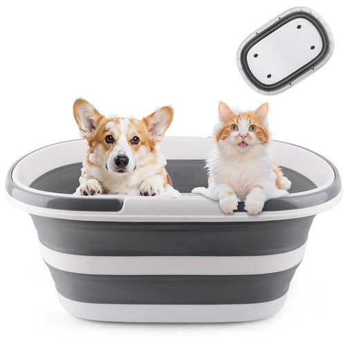 Extra Large Collapsible Bucket 35L Mop Bucket With Handles & Wheels, Plastic Wash Basin Pet Bath Tub for Puppy Dogs Cats, Folding Laundry Basket Clothes Storage Organizer RV Outdoor Camping Essentials