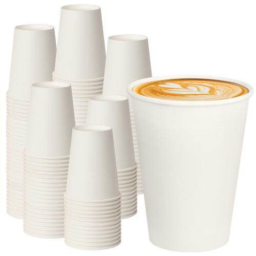 PACKINNO 12 oz White Paper Coffee Cups, Disposable Hot Cups for Coffee, Tea, Cocoa, Beverages, 500 Pack