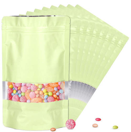 120pcs 7.1"x10.2" 1 Quart Mylar Bags for Food Storage,Smell Proof Bag with Matte Window Resealable Food Storage Bags for Small Business, Stand-up Foil Pouch Packaging Freeze Dried Candy Bag(Beige)