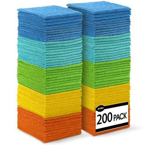 AIDEA Microfiber Cleaning Cloth, 200PK, Absorbent Shop Rags, Microfiber Towels for Cars, Kitchen Towels, Dusting Cloth for Home, Window, Cleaning Supplies, 12"×12"