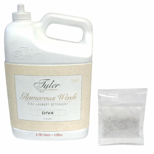 Tyler Candle Company Glam Wash Laundry Detergent, Diva, Liquid, 128 Fl Oz,HE Safe w/Dryer Sachet Pouch, Pull and Pour Spill Proof Cap