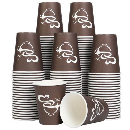 Clawsoff 200 Count 10 oz Paper Coffee Cups, Disposable Drinking Cups for Hot or Cold Beverage, 8 ounce Brown Coffee Cups for Party, Business, Travel, Picnic