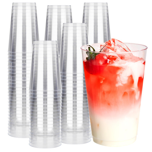RACETOP 14 oz 200 Pack Disposable Plastic Cups, Disposable Clear Plastic Cups for Parties, Weddings, Gatherings, and Festival Events