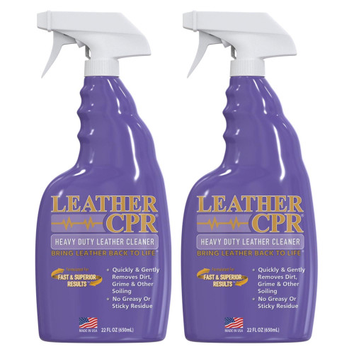 Leather CPR Heavy Duty Leather Cleaner - Car Interior Cleaner For Heavy Dirt & Grime, Heavily Soiled Furniture Leather Cleaner For Couch, Car Seat,Purses, Shoes, Boots, & More (22 Ounce (Pack of 2))