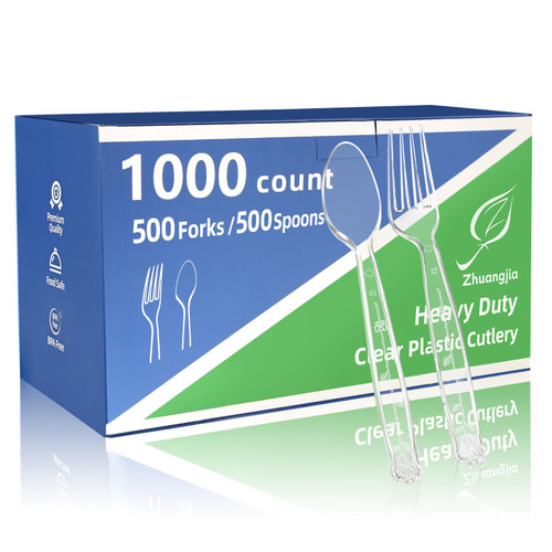 1000 Count Plastic Silverware Heavy Duty 500 Forks 500 Spoons | Shatterproof BPA-Free Disposable Cutlery Heat Resistant Disposable Plastic Utensils for Catering & Events, Party Supplies