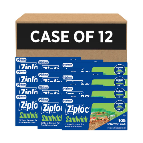 Ziploc Sandwich and Snack Bags, Easy Open and Close, Plastic Food Storage Bags, 105 Bags Total (Packaging May Vary), Pack of 12