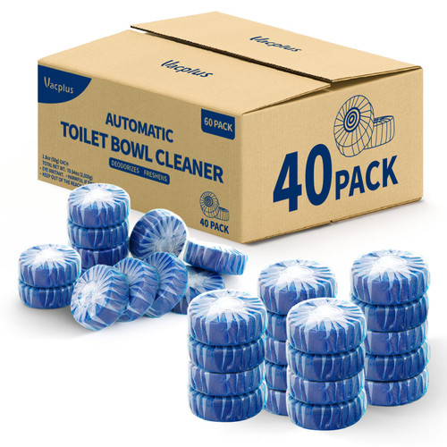 Vacplus Toilet Bowl Cleaners - 40 Pack Long-Lasting Toilet Cleaner Tablets, Prevent Stains & Deodorize, Blue