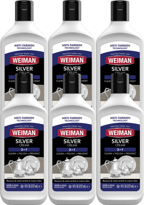 Weiman Silver Cream Cleaner 3-in-1, Anti-Tarnish Technology, Safely Clean, Polish, Shine & Restore, Removes & Prevent Tarnish (Pack of 6)