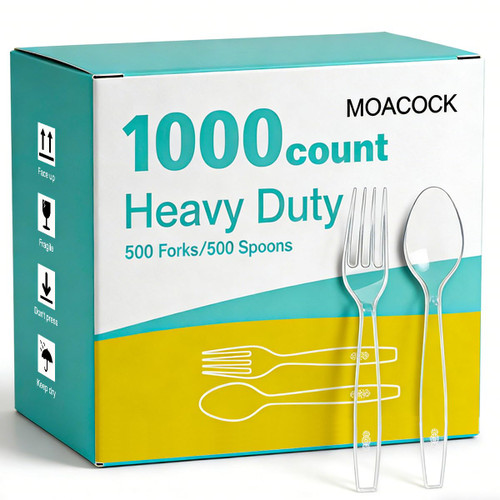 MOACOCK 1000 Count Plastic Silverware, Heavy Weight Plastic Forks Spoons Disposable Utensils Cutlery Set for Wedding Party Supplies Everyday Use
